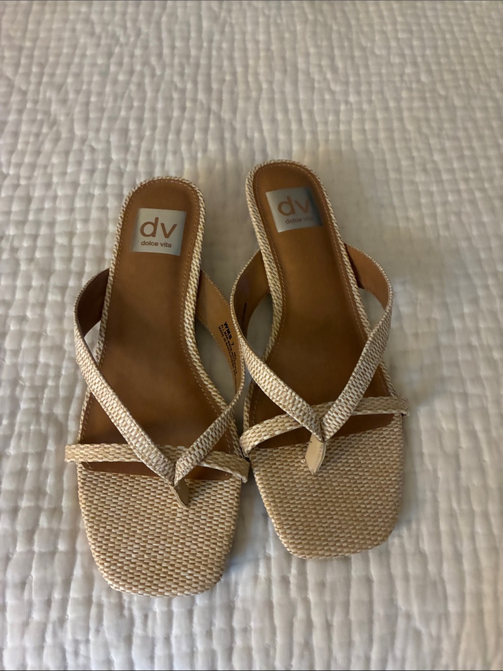 Dolce Vita Beige Braided Square-Toe Slide Sandals